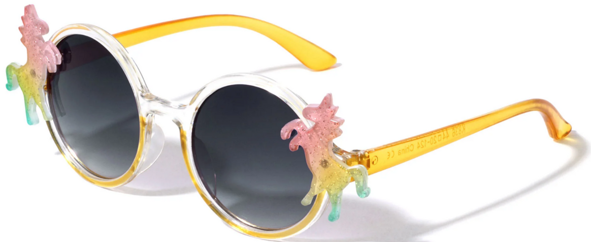 K836 Kids Glitter Round Unicorn Sunglasses | Sparkle Frame Rainbow Shades | Fun Lightweight Children’s Eyewear