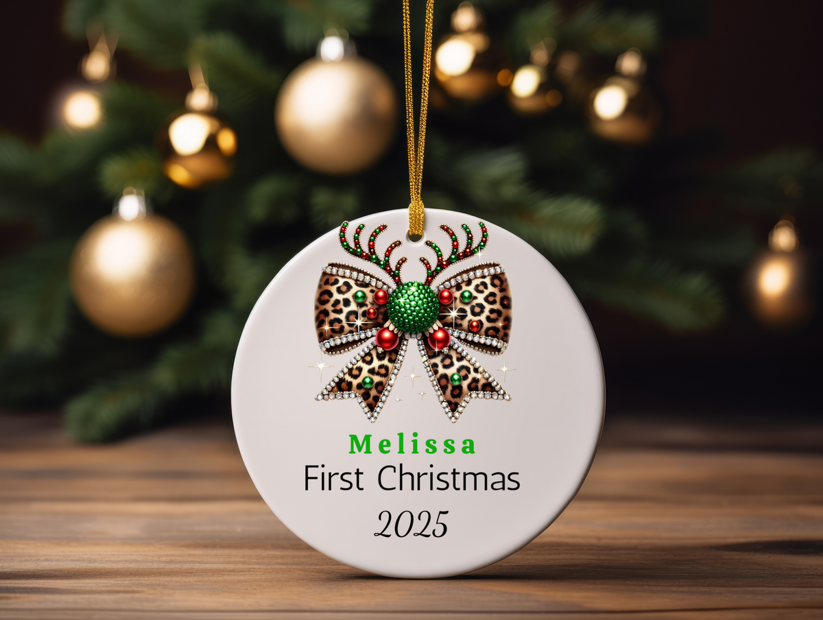 First Christmas Ornament | Personalized Ornament | Baby Shower Gift | Bow Ornament Keepsake | Custom Family Name Decoration
