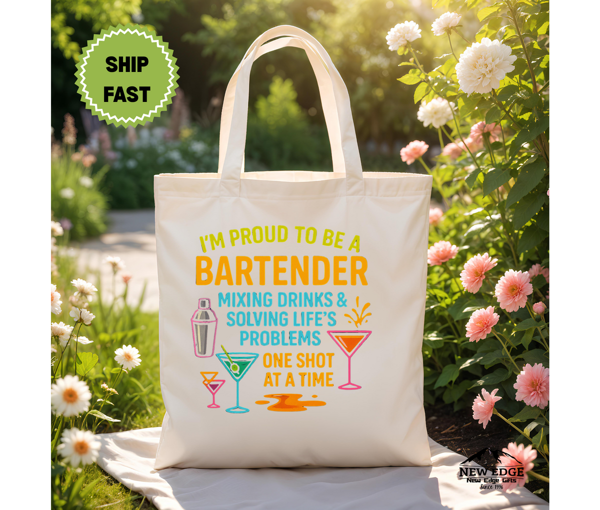 Proud to Be a Bartender Cotton Canvas Tote Bag – “Mixing Memories, One Drink at a Time” | Funny Bartender Gift, Cocktail Lover Bag, Reusable Work Tote
