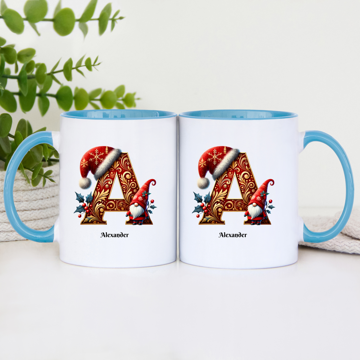 Personalized Christmas Alphabet Accent Mug – Custom Monogram Coffee Cup, Holiday Letter Mug, Custom Name Xmas Gift