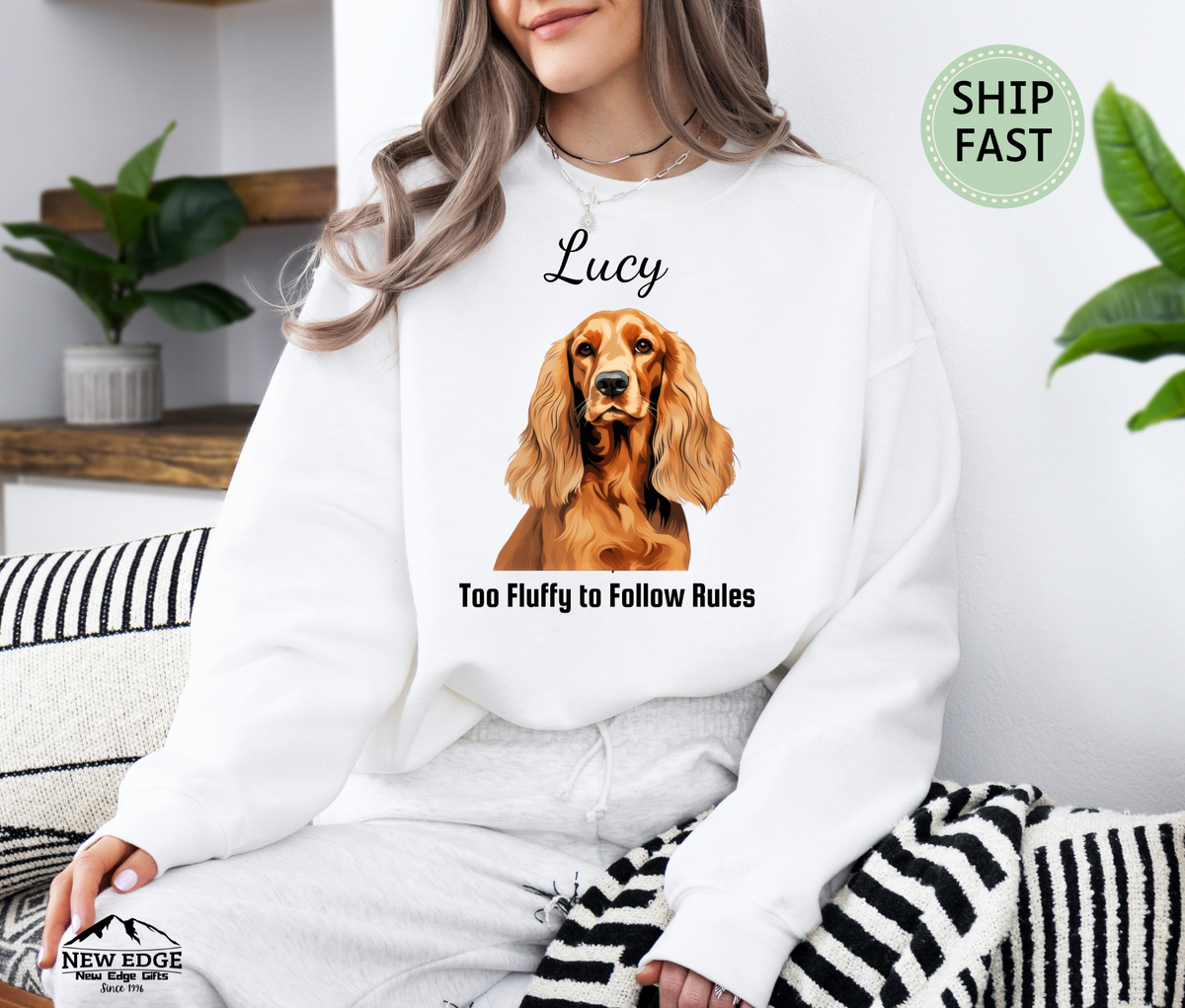Cocker Spaniel Personalized Unisex Sweatshirt – “Too Fluffy to Follow Rules” | Funny Dog Lover Christmas Gift | Custom Pet Sweatshirt