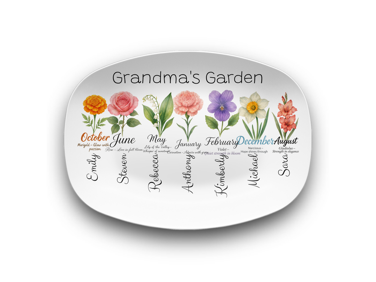Custom Grandma’s Garden Platter – Personalized Family Name Serving Dish & Gift for Grandma