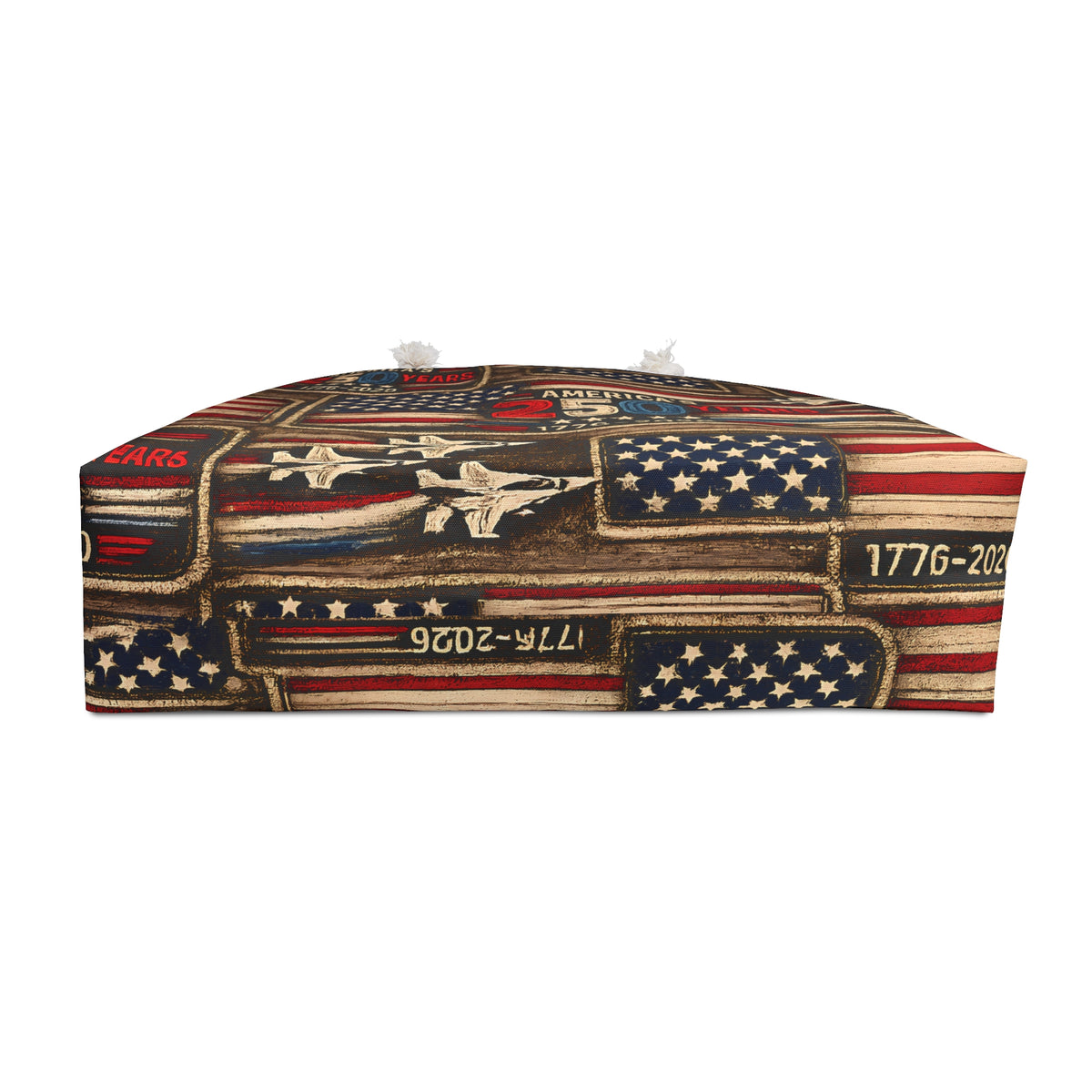 America's 250 Years Patriotic Fighter Jets Weekender Bag Faux Patchwork American Flag Travel Tote 1776-2026
