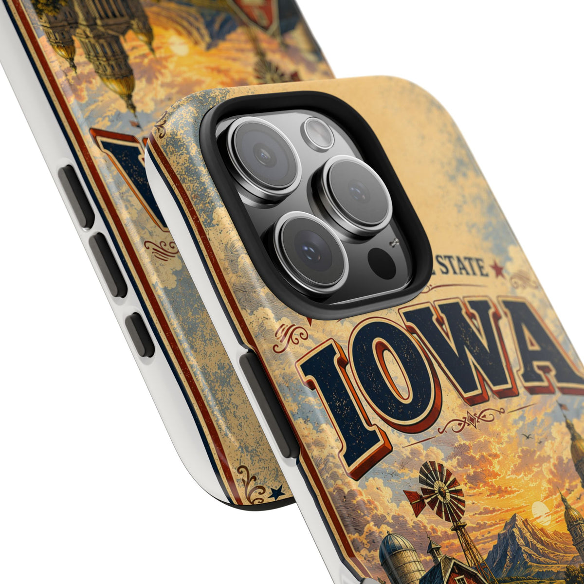 Iowa Hawkeye State Faux Patchwork Phone Case – Vintage Travel Poster Style Iowa Souvenir Cover for iPhone & Samsung