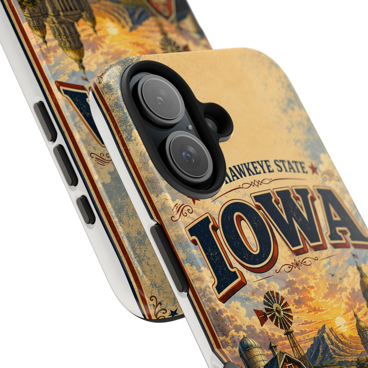 Iowa Hawkeye State Faux Patchwork Phone Case – Vintage Travel Poster Style Iowa Souvenir Cover for iPhone & Samsung
