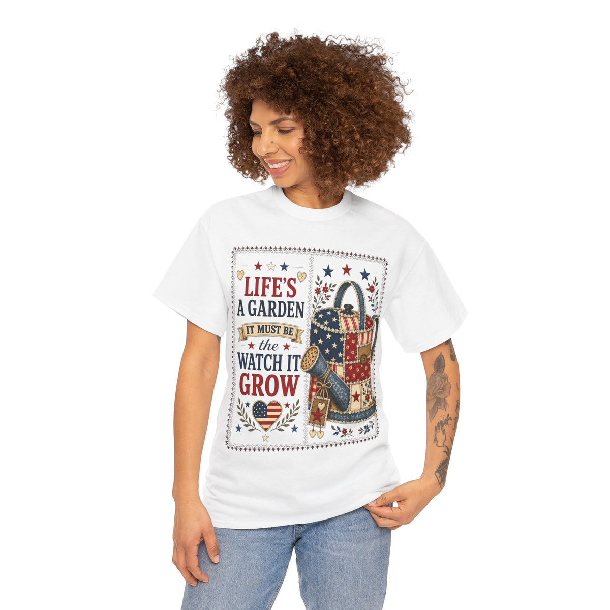 Garden Tote Tee - "Life's a Garden, Watch It Grow" Floral Watering Can T-Shirt