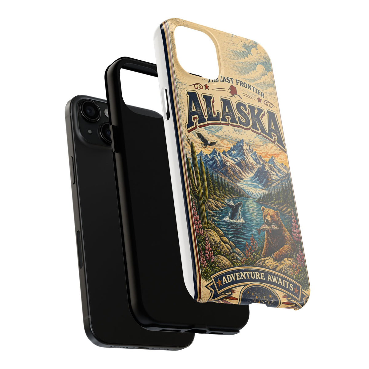 Alaska Faux Vintage Phone Case The Last Frontier Retro Travel Poster Style Adventure Awaits Wildlife iPhone Samsung Case