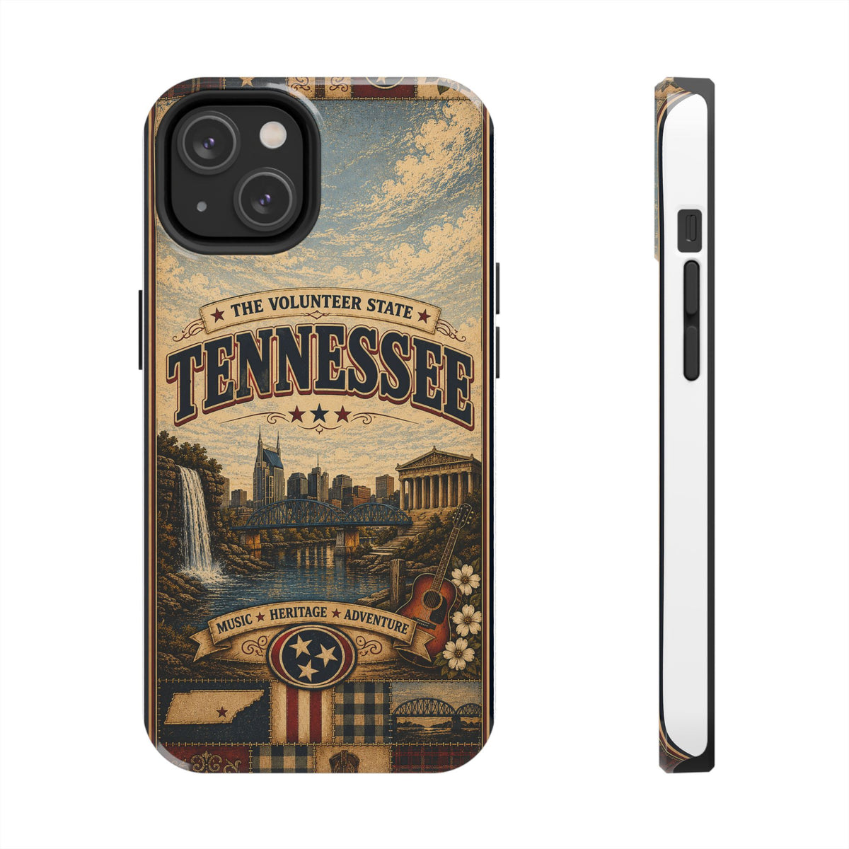 Tennessee Faux Patchwork Phone Case Volunteer State Retro Nashville Skyline Guitar State Pride Cover