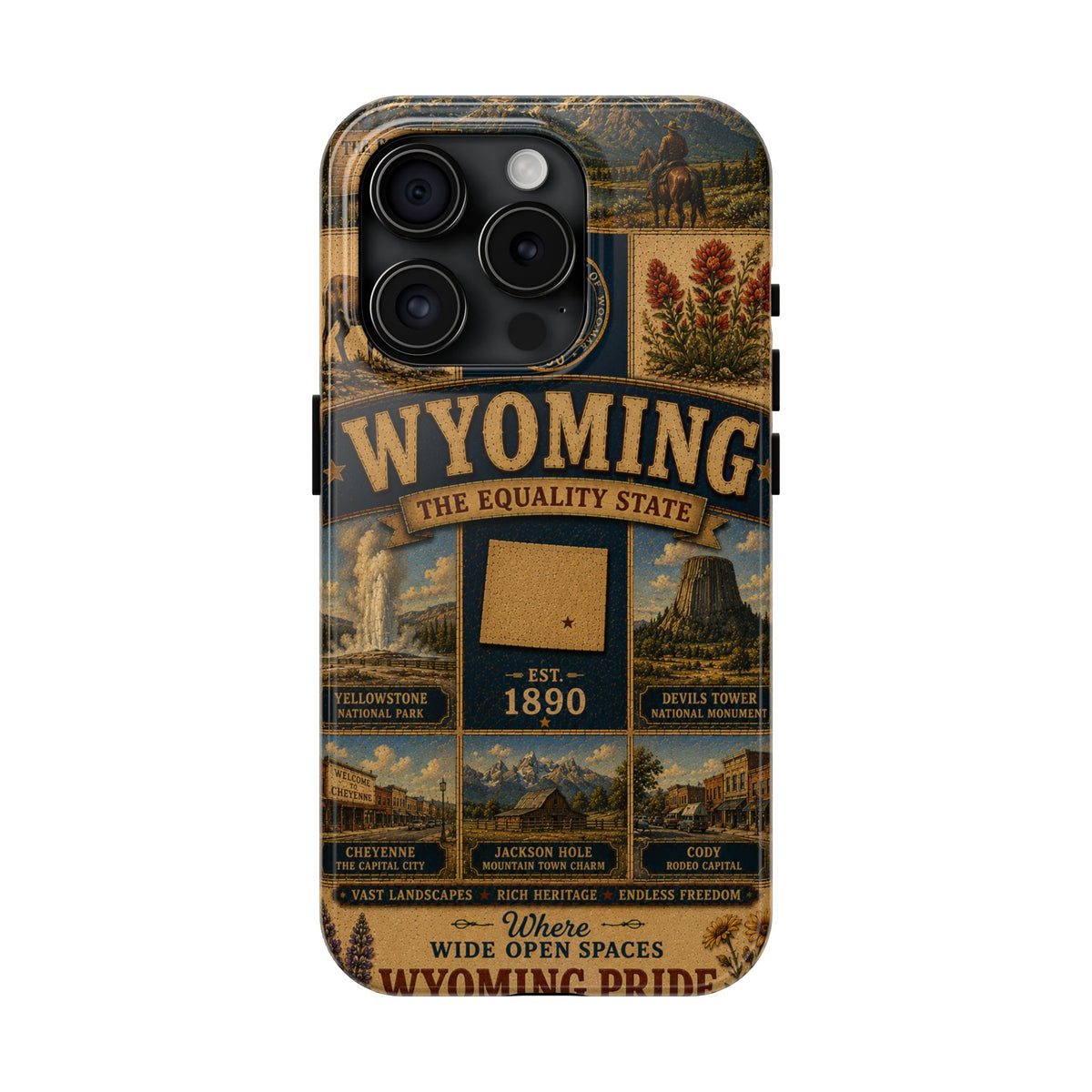Wyoming Faux Patchwork Phone Case The Equality State Vintage Travel Poster Retro State Pride Cover Est 1890