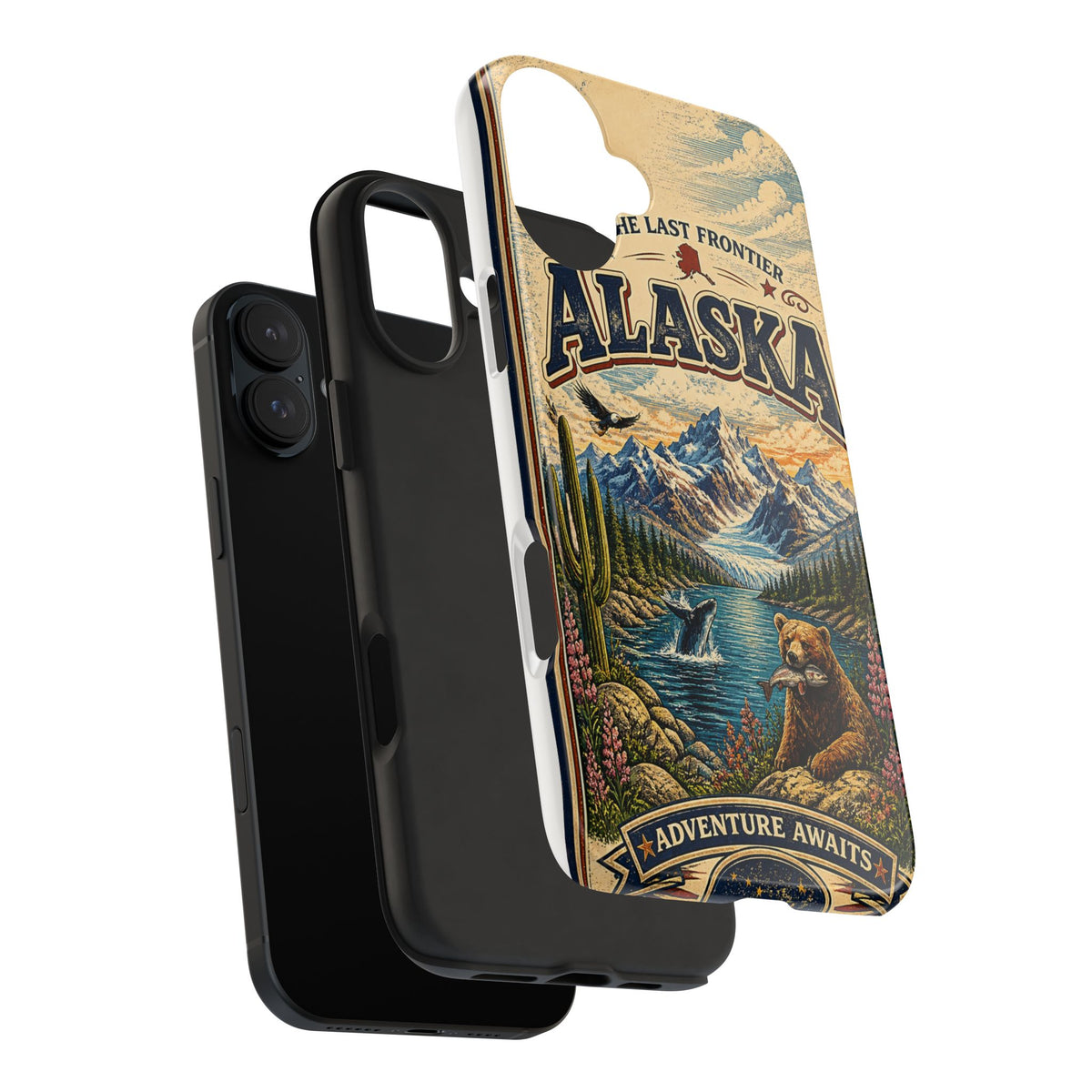 Alaska Faux Vintage Phone Case The Last Frontier Retro Travel Poster Style Adventure Awaits Wildlife iPhone Samsung Case