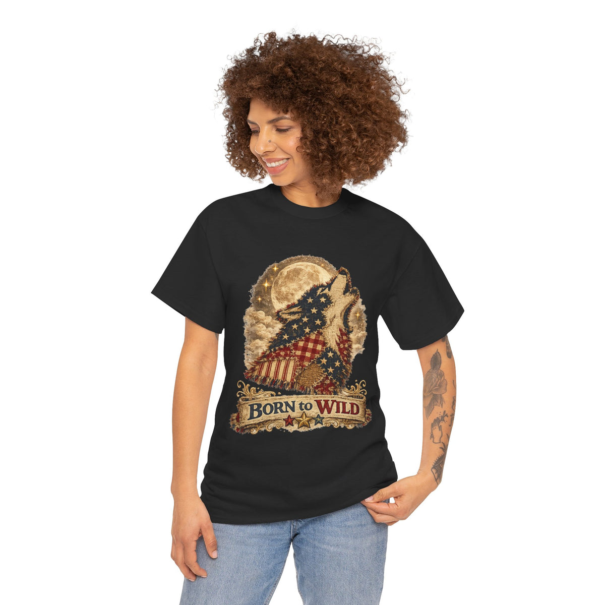 Born to Wild Wolf T-Shirt – Patriotic Howling Wolf Graphic Tee