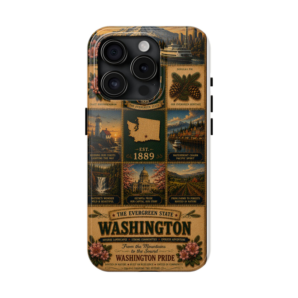 Washington Faux Patchwork Phone Case The Evergreen State Vintage Travel Poster Retro State Pride Cover Est 1889