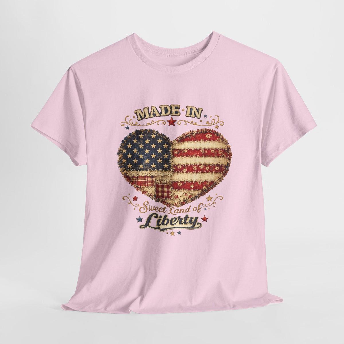 Patriotic Heart T-Shirt — "Made in Sweet Land of Liberty" USA Flag Tee