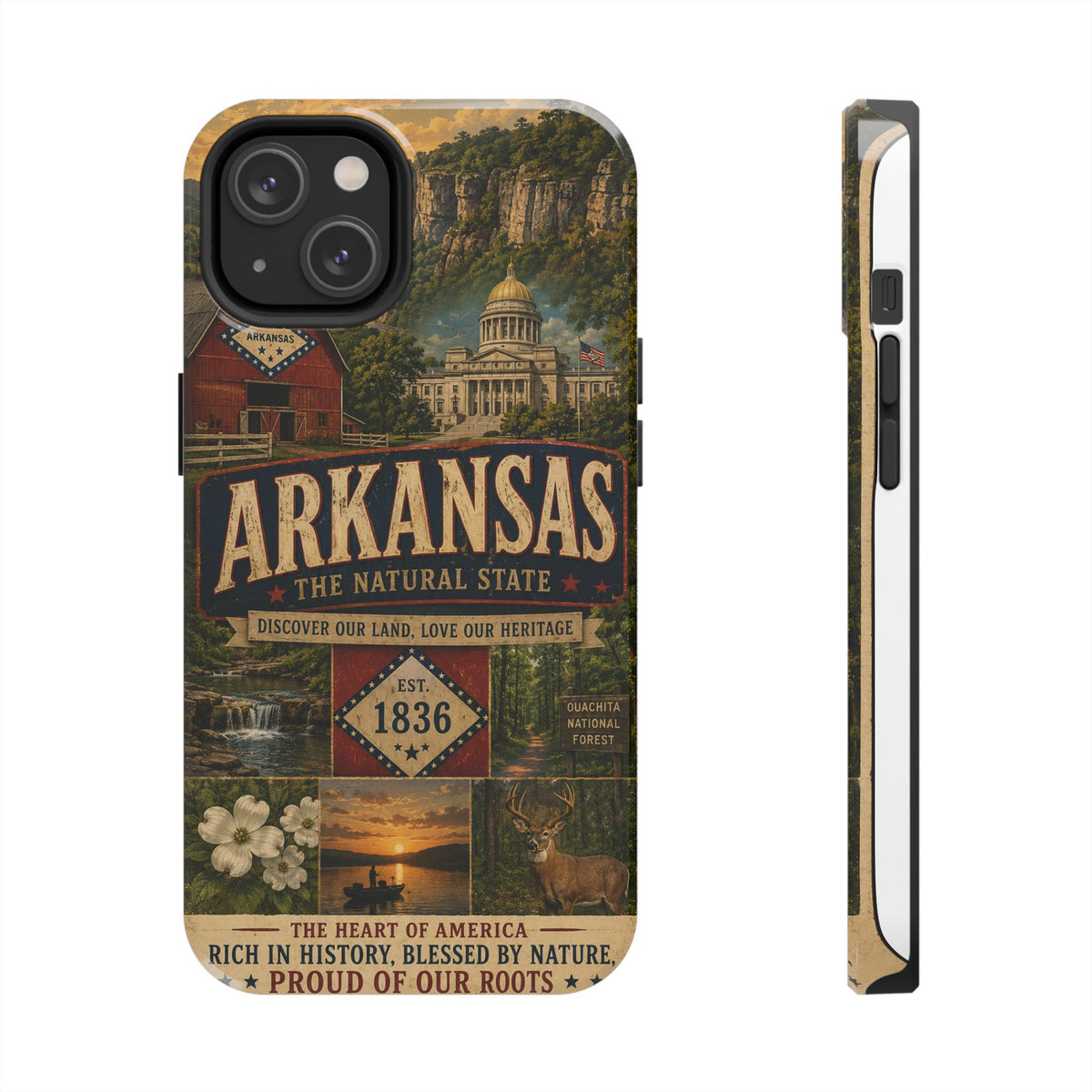 Arkansas Faux Patchwork Phone Case The Natural State Vintage Travel Poster Retro Pride Cover