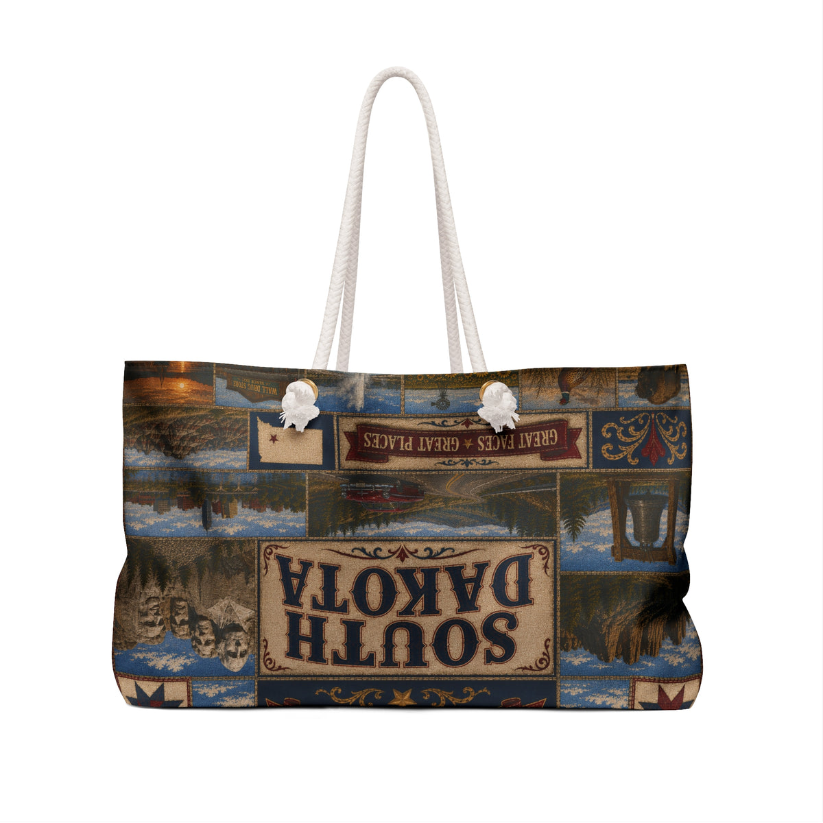 South Dakota Weekender Bag Great Faces Great Places Faux Patchwork Travel Tote Mount Rushmore State Vacation Gift