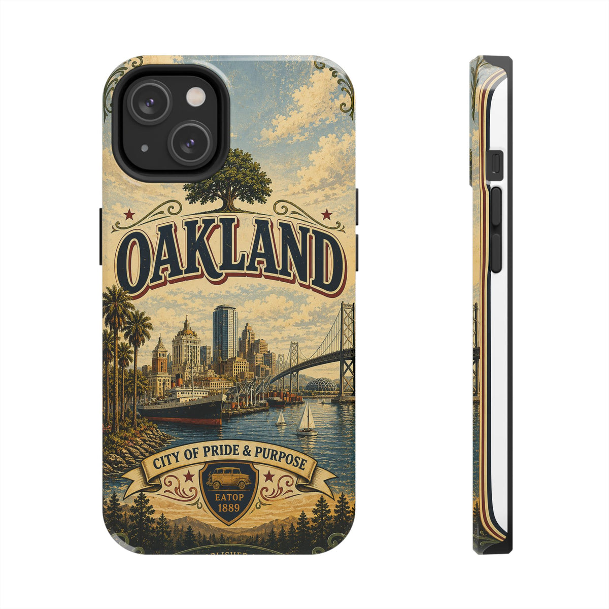 Oakland Bay Heritage Faux Patchwork Phone Case – City of Pride & Purpose Vintage Skyline Art Cover