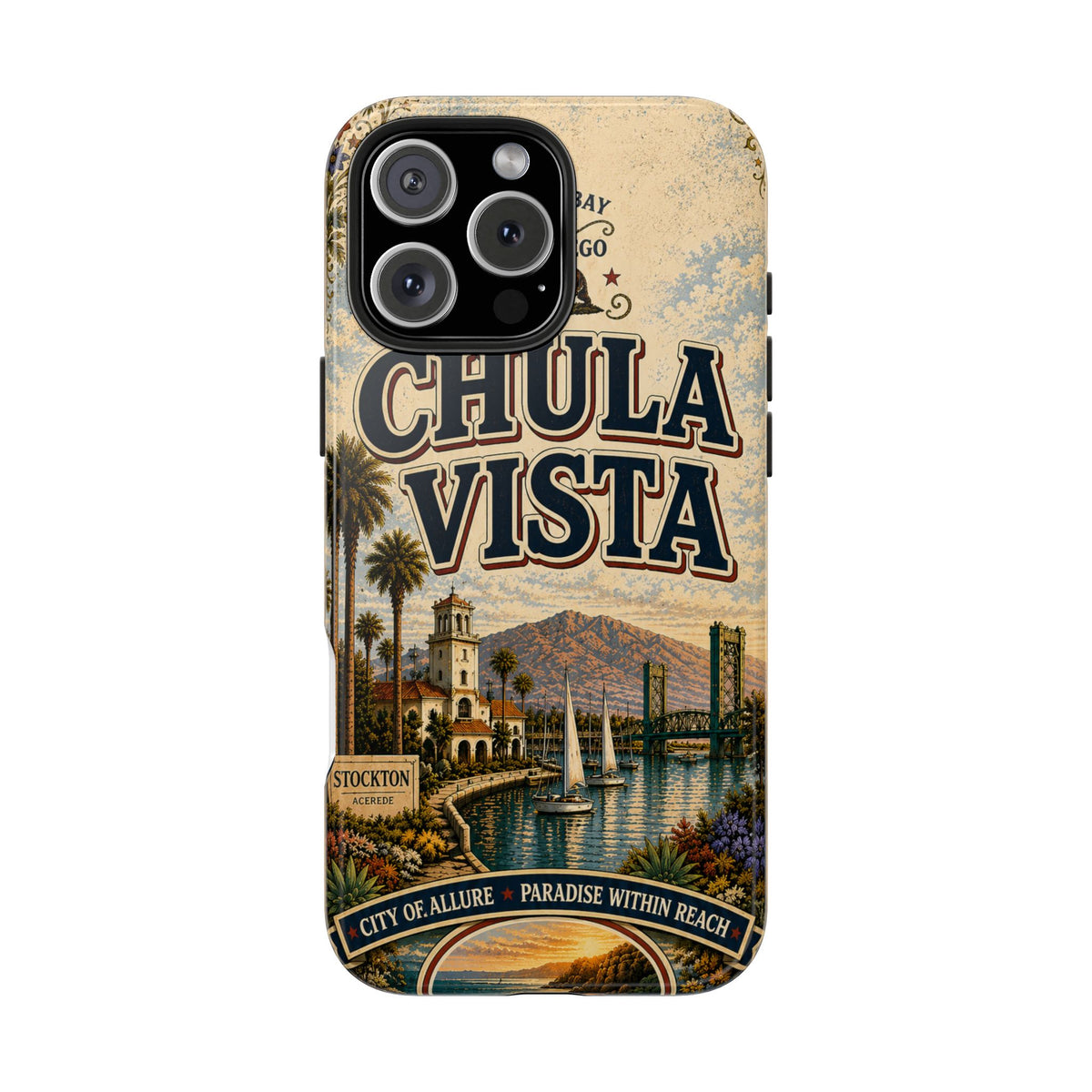 Chula Vista Faux Vintage Phone Case South Bay San Diego Retro Travel Poster Coastal Art Cover