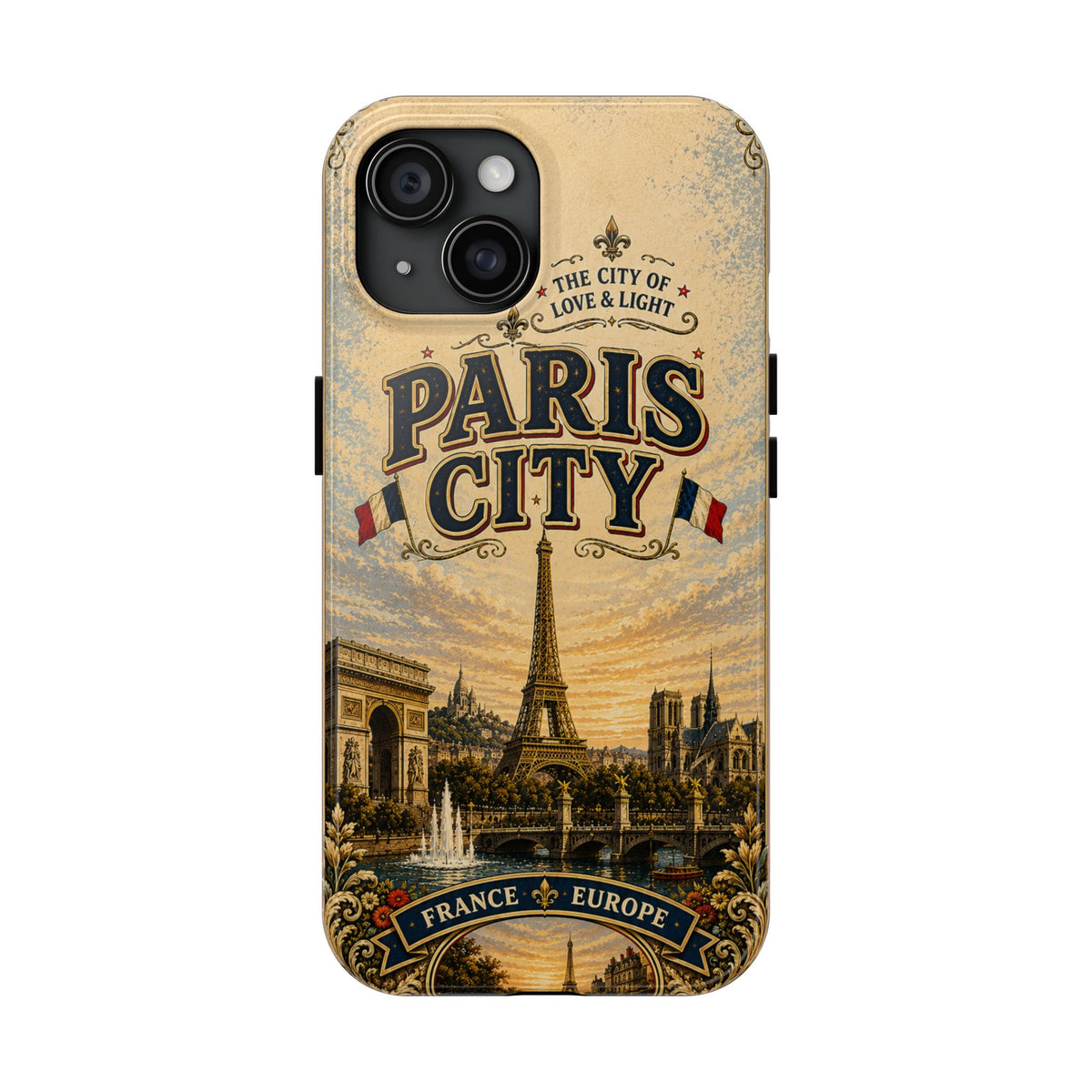 Paris City of Love & Light Faux Patchwork Phone Case – Vintage France Travel Poster Style Cover
