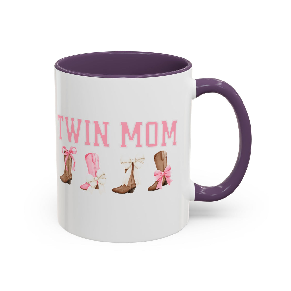 Twin Mom Letters Coffee Mug with Cowboy Boots and Bow – 11oz & 15oz Accent Mug – Cute Western Gift for Twin Moms
