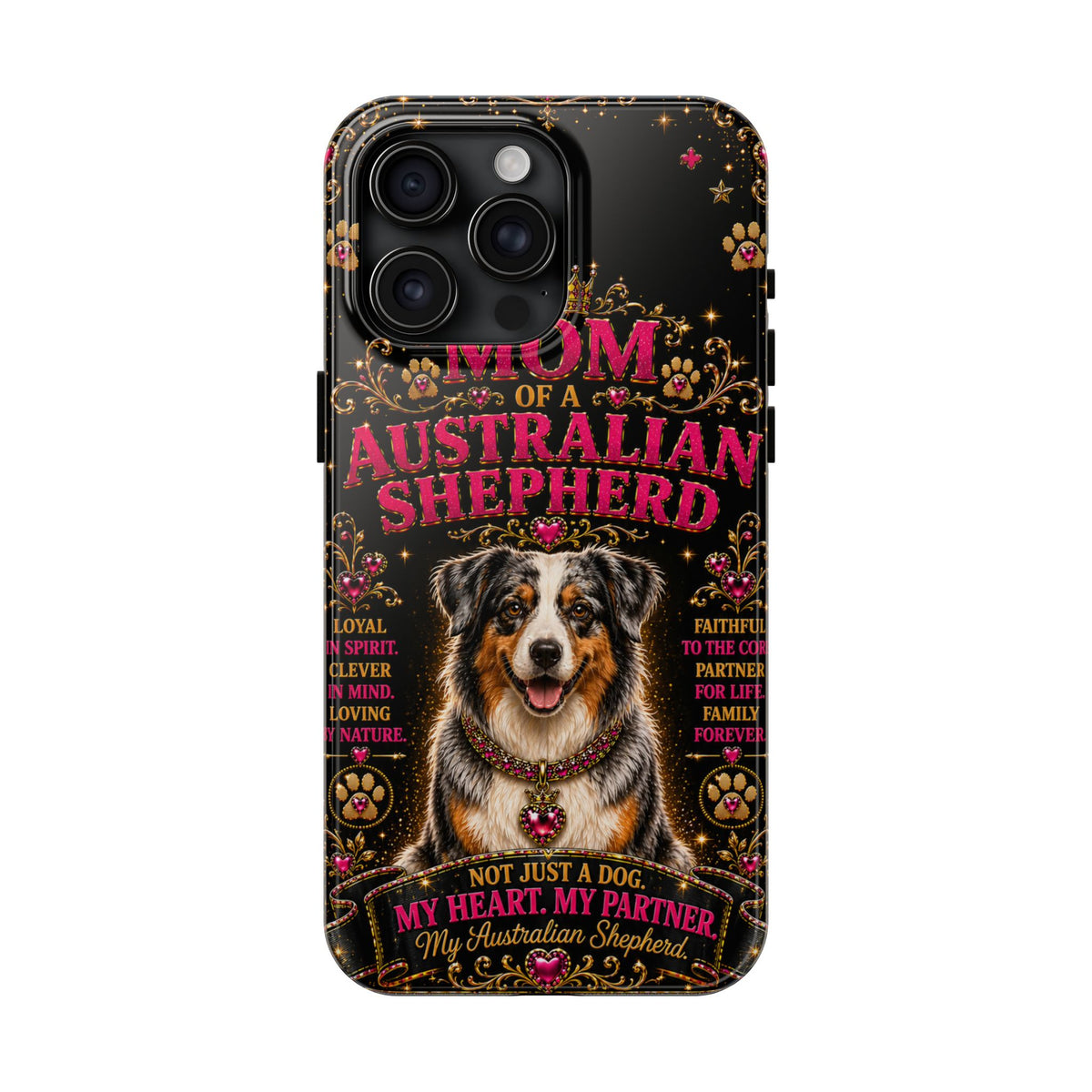 Australian Shepherd Dog Mom Glitter Phone Case My Heart My Partner Vintage Aussie Lover Gift for iPhone & Samsung