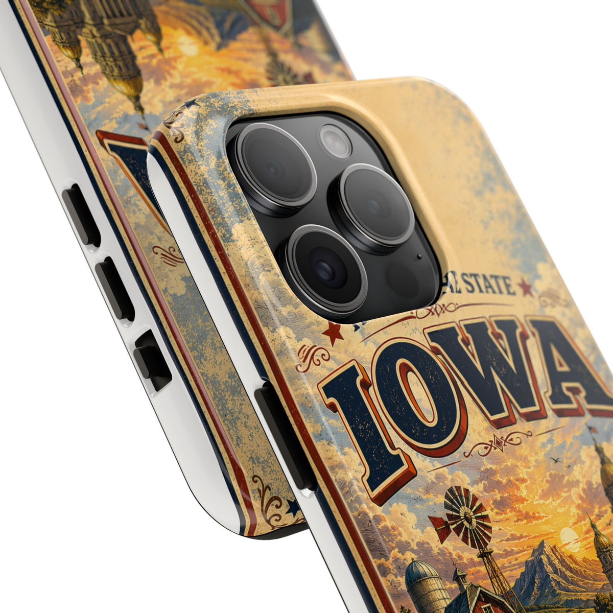 Iowa Hawkeye State Faux Patchwork Phone Case – Vintage Travel Poster Style Iowa Souvenir Cover for iPhone & Samsung
