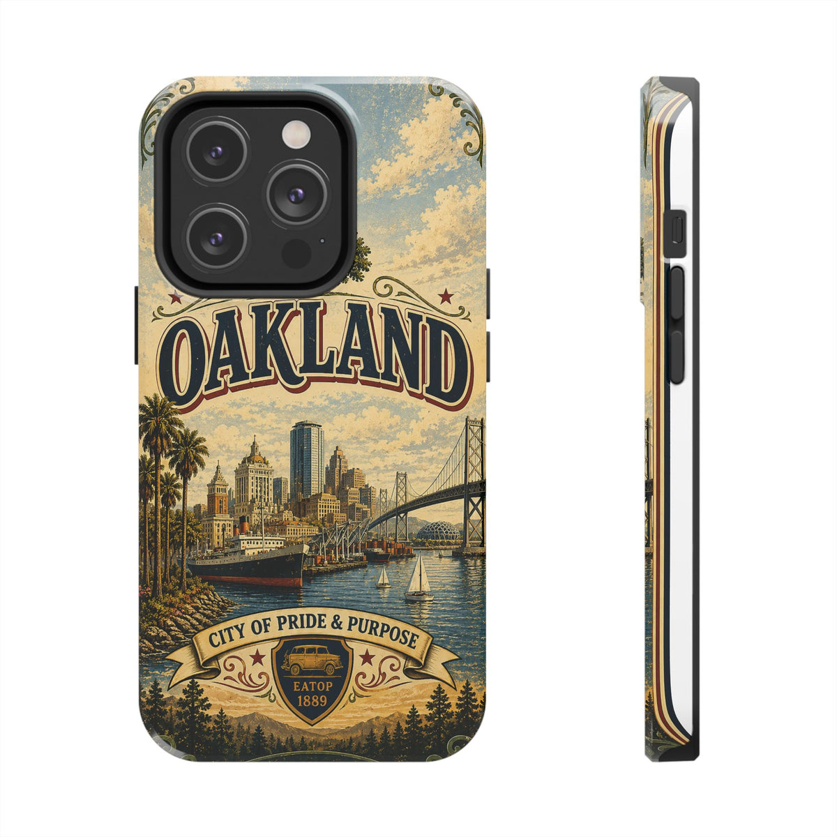 Oakland Bay Heritage Faux Patchwork Phone Case – City of Pride & Purpose Vintage Skyline Art Cover