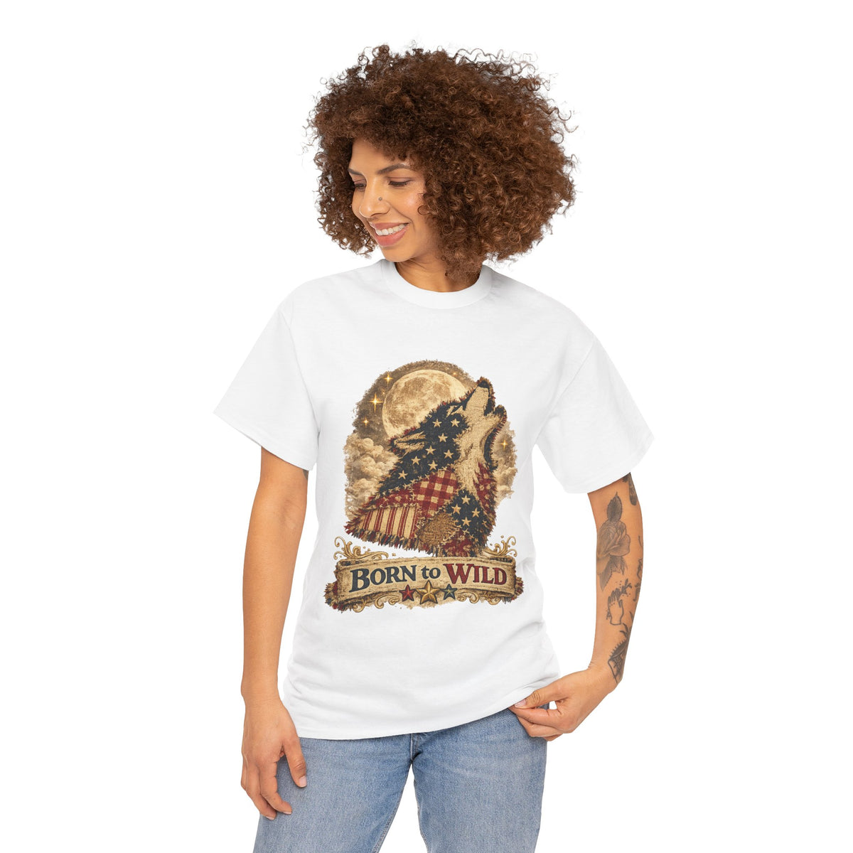 Born to Wild Wolf T-Shirt – Patriotic Howling Wolf Graphic Tee