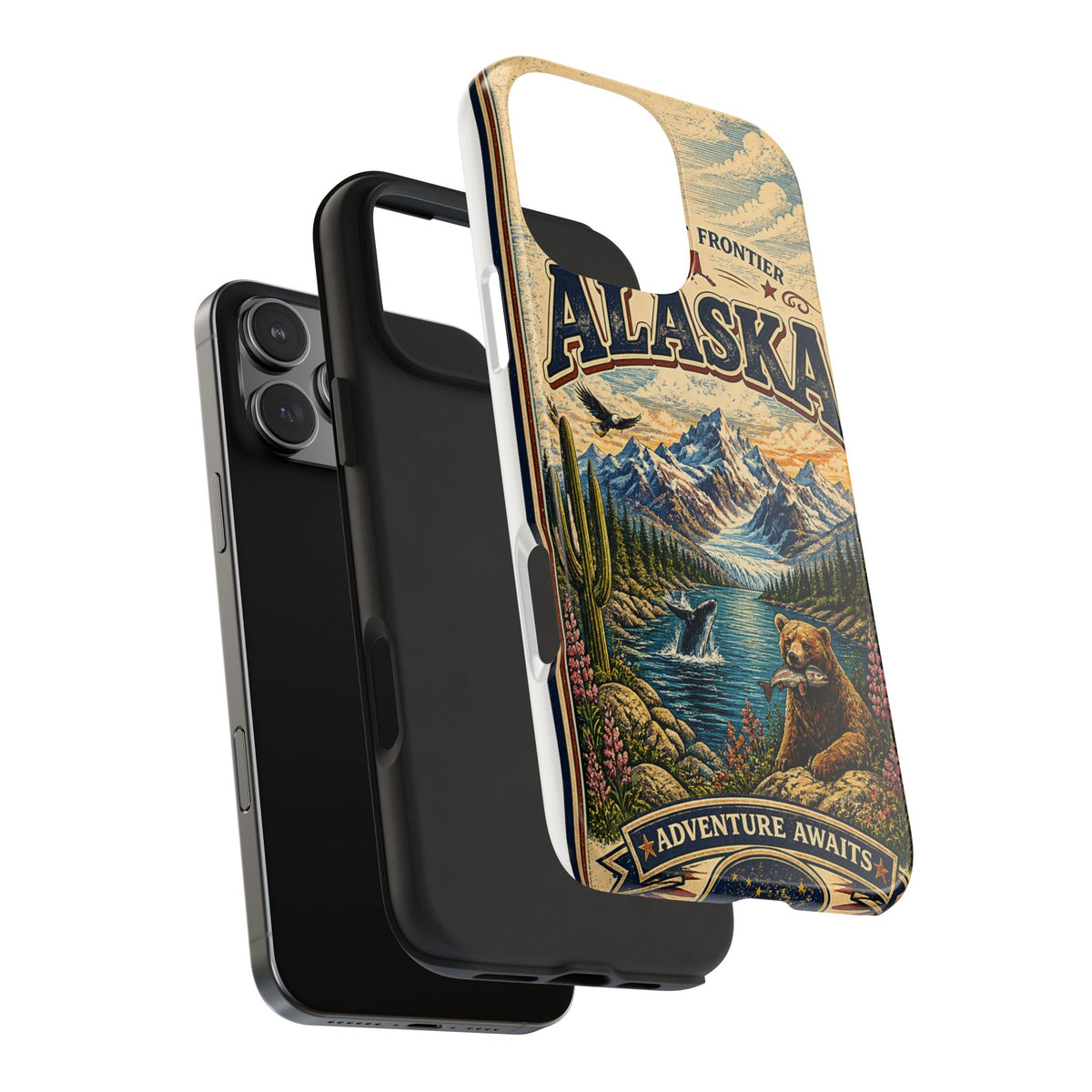 Alaska Faux Vintage Phone Case The Last Frontier Retro Travel Poster Style Adventure Awaits Wildlife iPhone Samsung Case