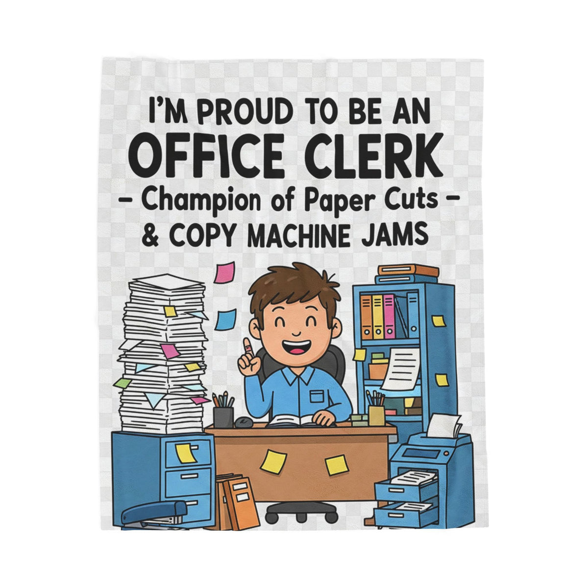 Office Clerk Velveteen Blanket – Funny Paper Cuts & Copy Jam Cozy Gift Throw