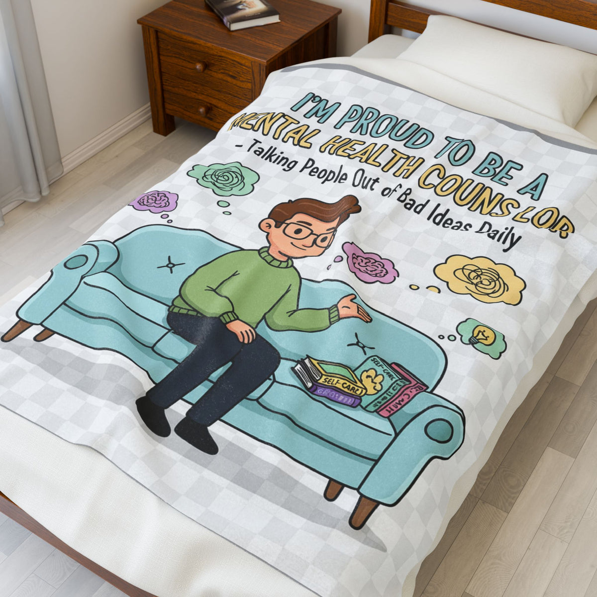 Mental Health Counselor Velveteen Blanket – Funny Therapy & Support Cozy Throw