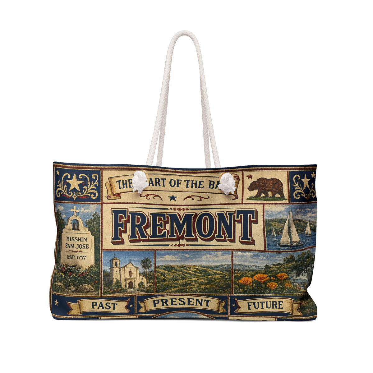 Fremont California Weekender Bag Heart of the Bay Faux Patchwork Travel Tote Mission San Jose Heritage Gift