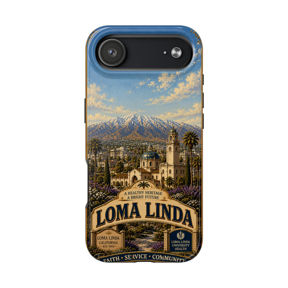Loma Linda Faux Patchwork Phone Case – Vintage Travel Art Cover, California Hometown Pride Retro Design