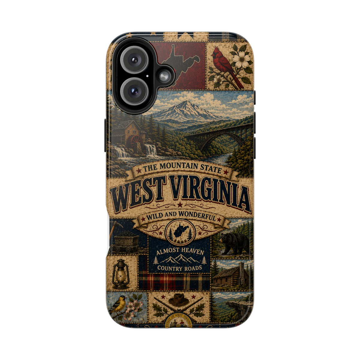 West Virginia Faux Patchwork Phone Case Mountain State Retro New River Gorge Bridge Wild and Wonderful Cover