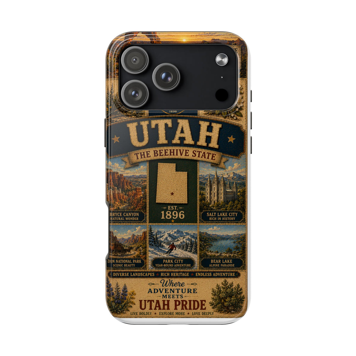Utah Faux Patchwork Phone Case The Beehive State Vintage Travel Poster Retro State Pride Cover Est 1896