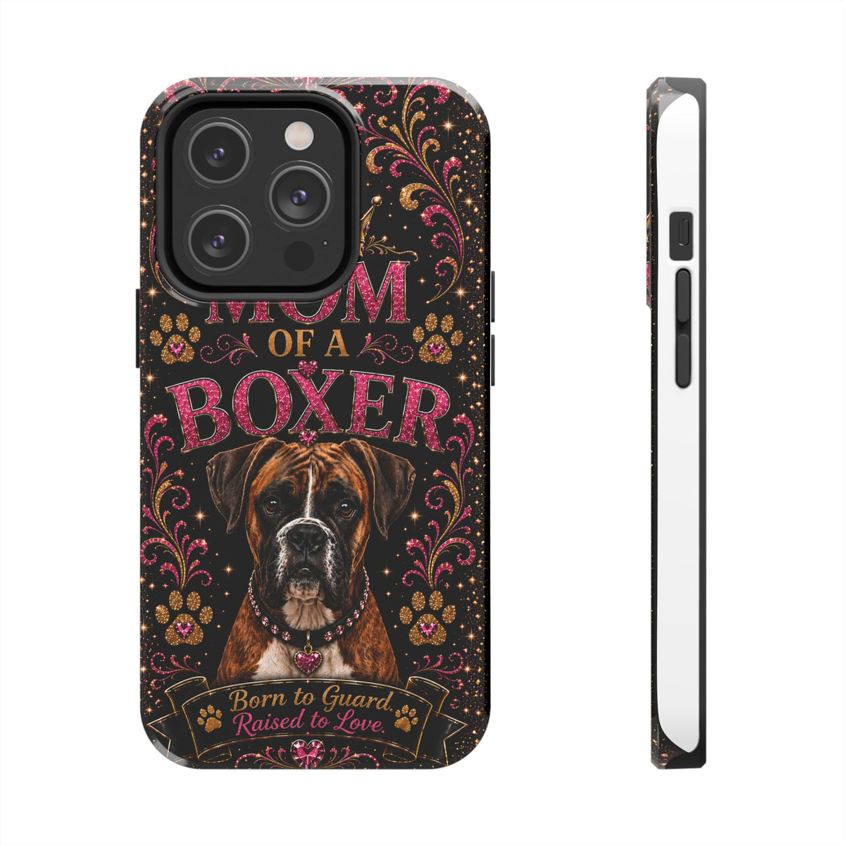 Mom of a Boxer Glitter Phone Case Born to Guard Raised to Love Vintage Dog Lover Gift Cover