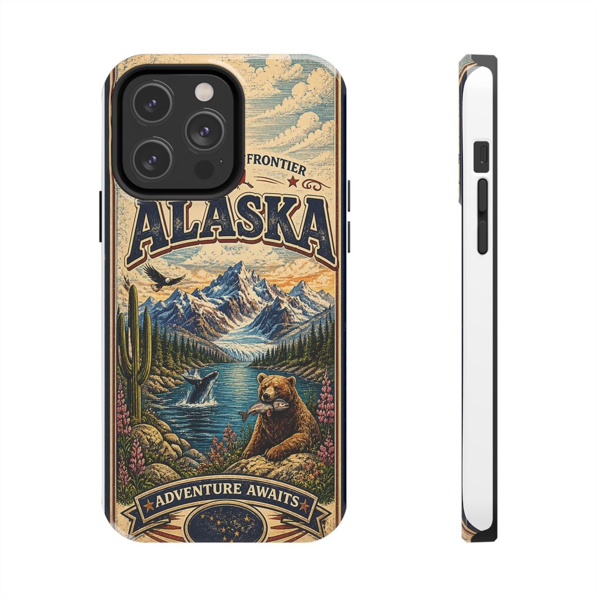 Alaska Faux Vintage Phone Case The Last Frontier Retro Travel Poster Style Adventure Awaits Wildlife iPhone Samsung Case