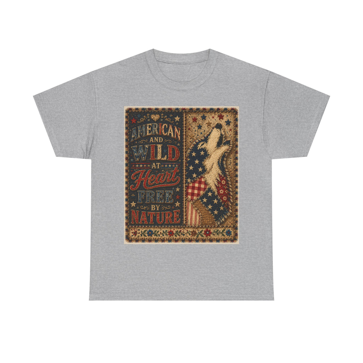 Patriotic Retro Tee – "American and Wild at Heart, Free by Nature" Flag Silhouette Shirt