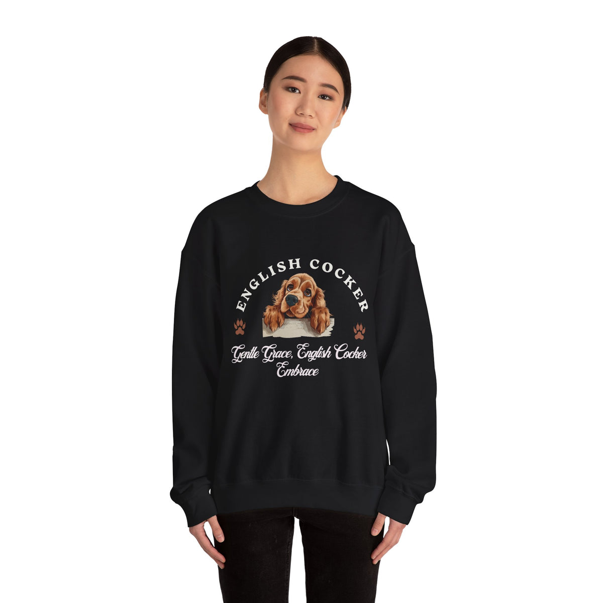 English Cocker Spaniel Sweatshirt – Gentle Grace & Cocker Embrace – Unisex Dog Lover Pullover