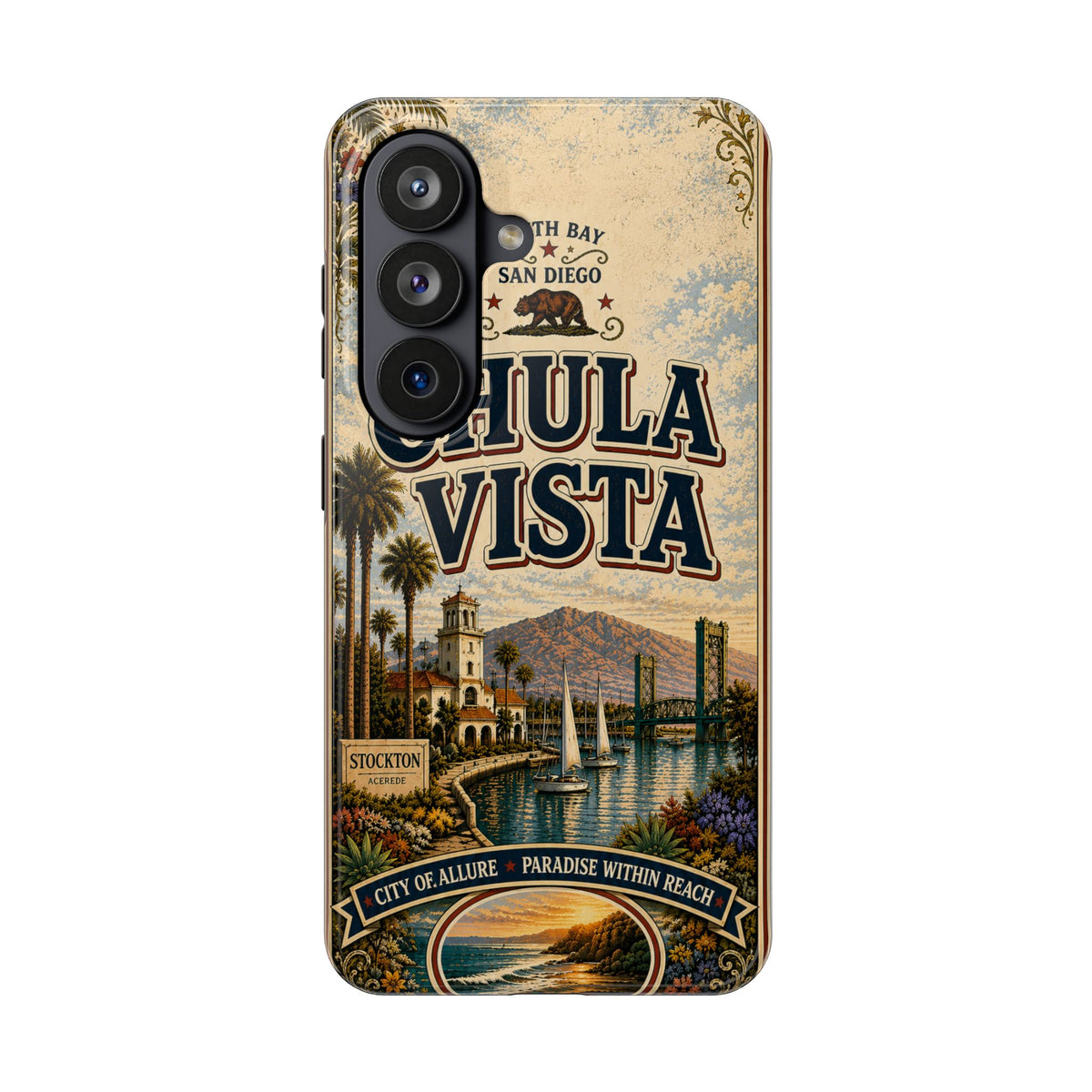 Chula Vista Faux Vintage Phone Case South Bay San Diego Retro Travel Poster Coastal Art Cover