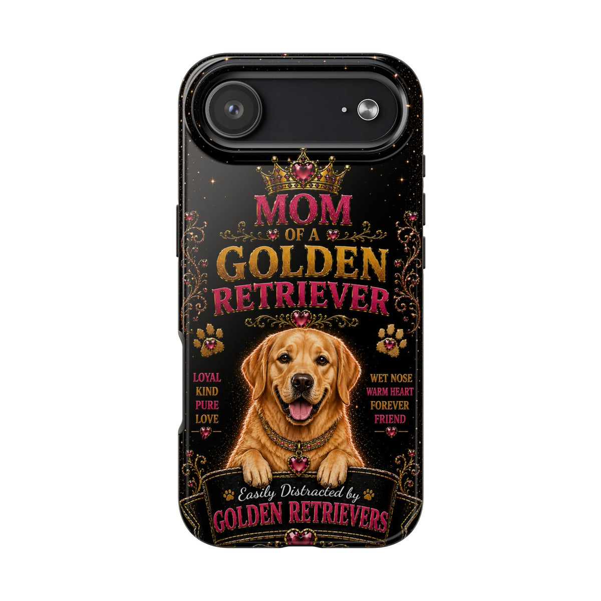 Royal Golden Retriever Glitter Phone Case Easily Distracted by Goldens Dog Mom Gift Vintage iPhone Samsung Cover
