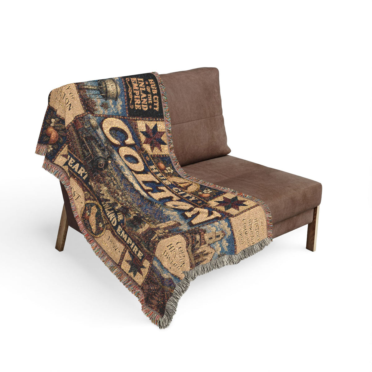 Colton City Landmark Woven Blanket — Vintage Map & Skyline Throw