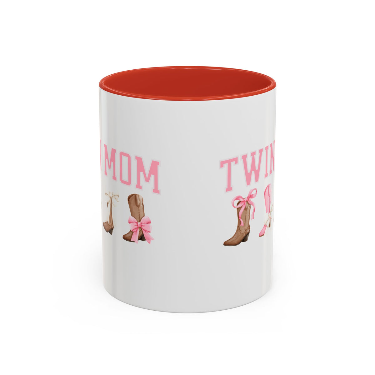 Twin Mom Letters Coffee Mug with Cowboy Boots and Bow – 11oz & 15oz Accent Mug – Cute Western Gift for Twin Moms