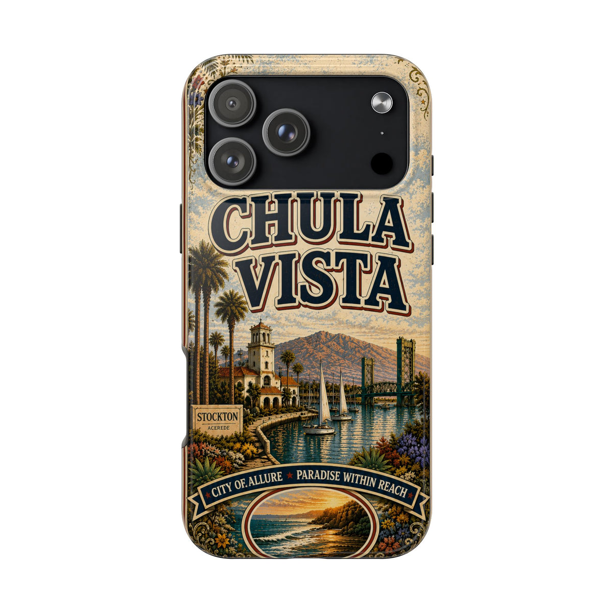 Chula Vista Faux Vintage Phone Case South Bay San Diego Retro Travel Poster Coastal Art Cover
