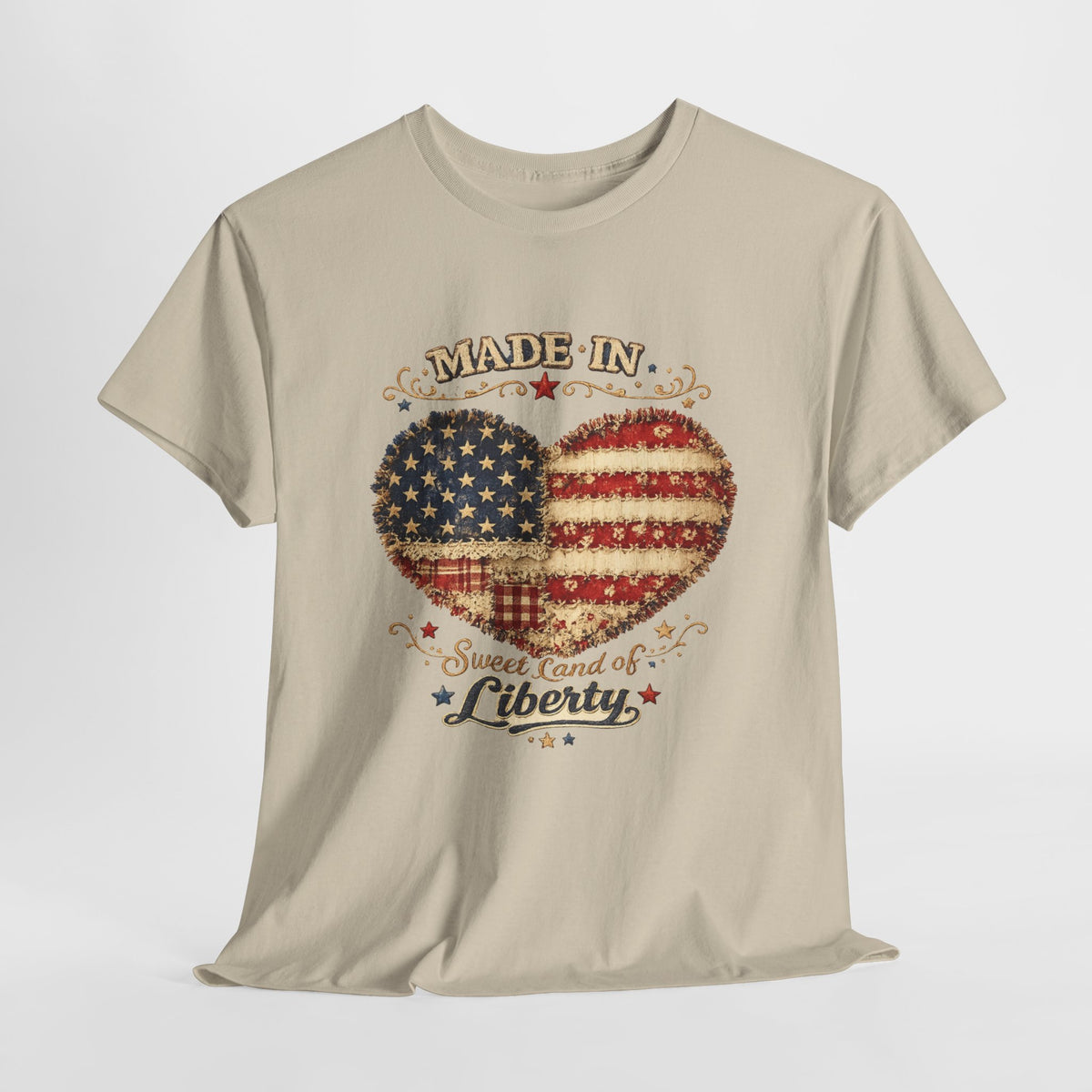 Patriotic Heart T-Shirt — "Made in Sweet Land of Liberty" USA Flag Tee