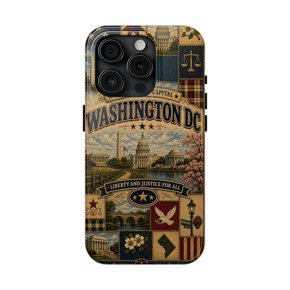 Washington DC Faux Patchwork Phone Case Nations Capital Retro Capitol Monument Liberty Justice Cover