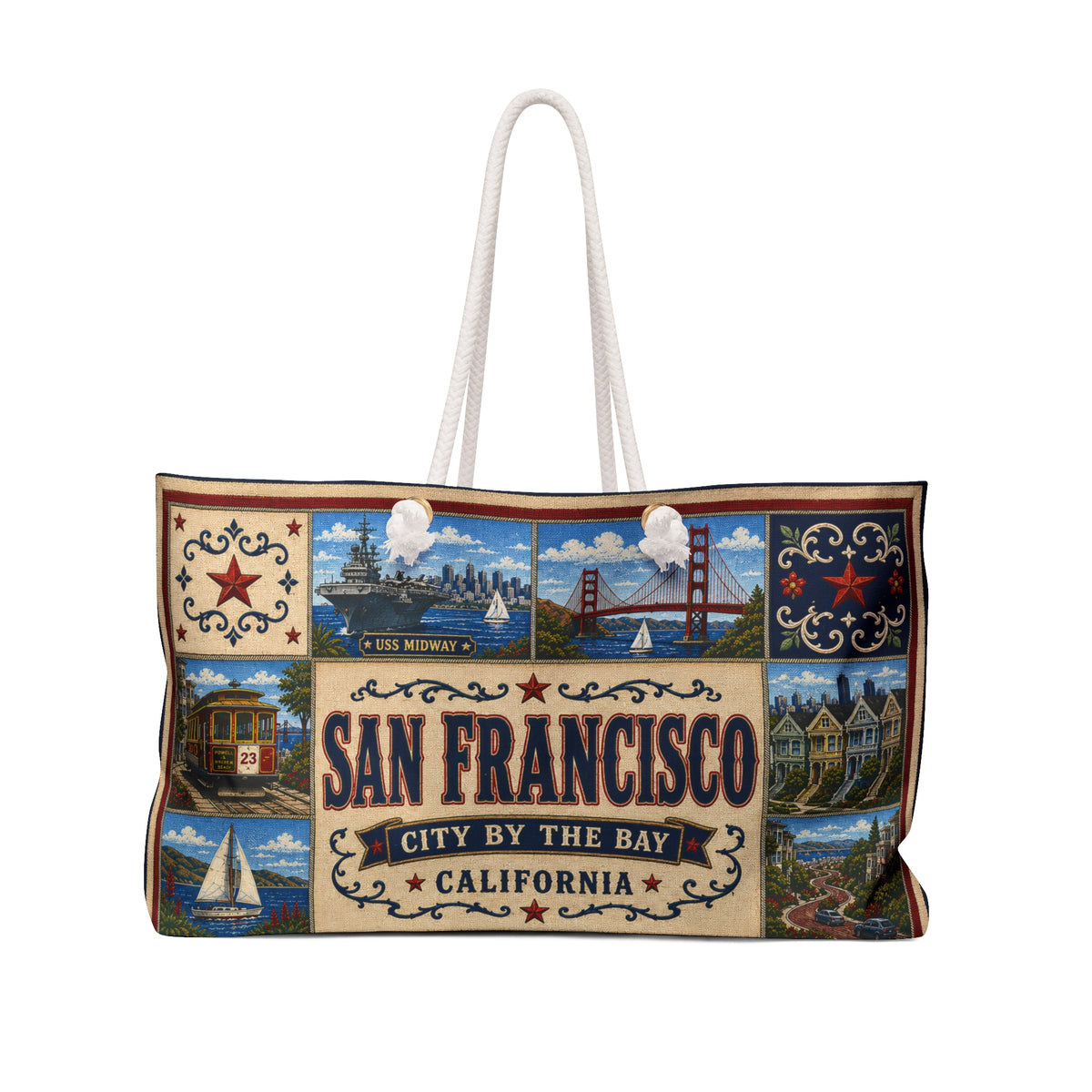 San Francisco California Weekender Bag City by the Bay Faux Patchwork Travel Tote Golden Gate Weekend Getaway Gift