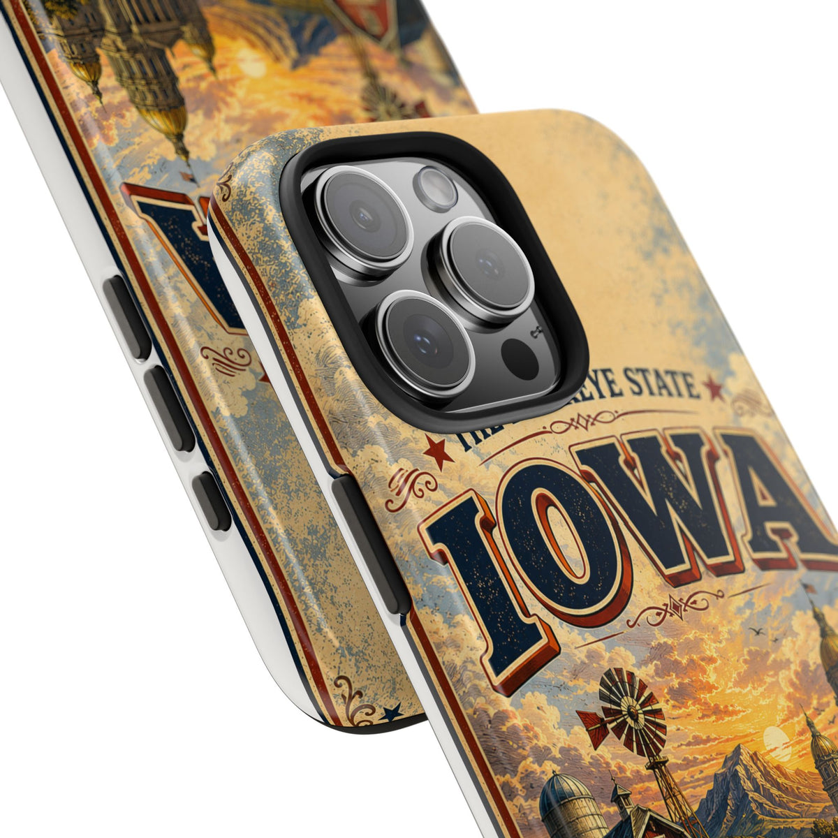 Iowa Hawkeye State Faux Patchwork Phone Case – Vintage Travel Poster Style Iowa Souvenir Cover for iPhone & Samsung