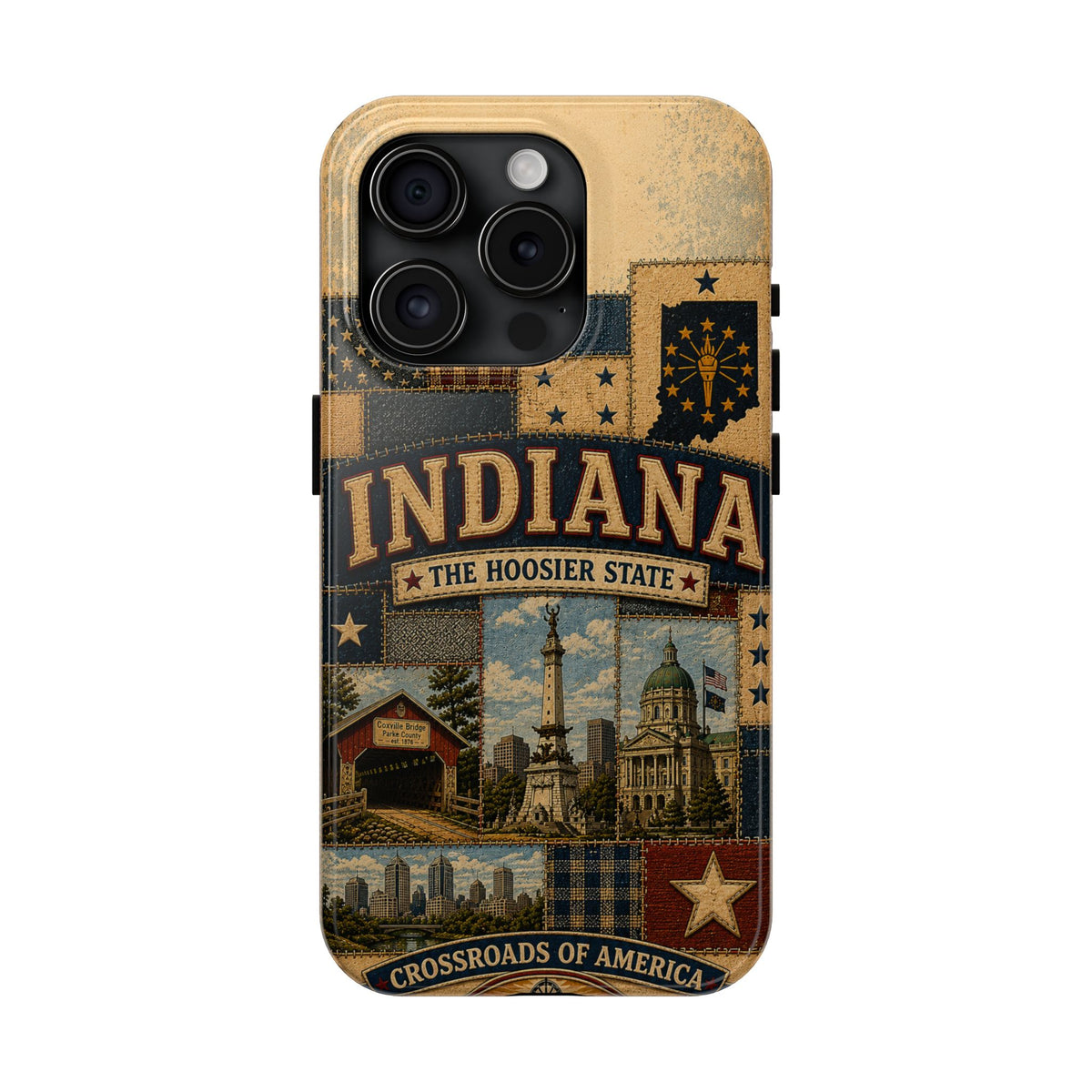 Indiana Hoosier State Faux Patchwork Phone Case Vintage Travel Poster Crossroads of America Cover