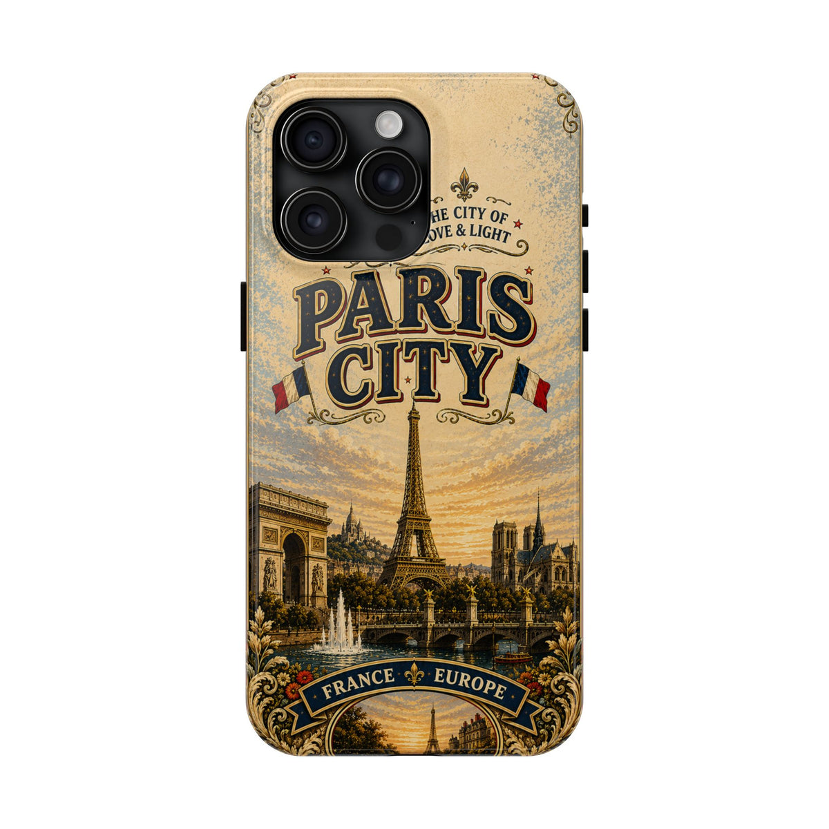 Paris City of Love & Light Faux Patchwork Phone Case – Vintage France Travel Poster Style Cover