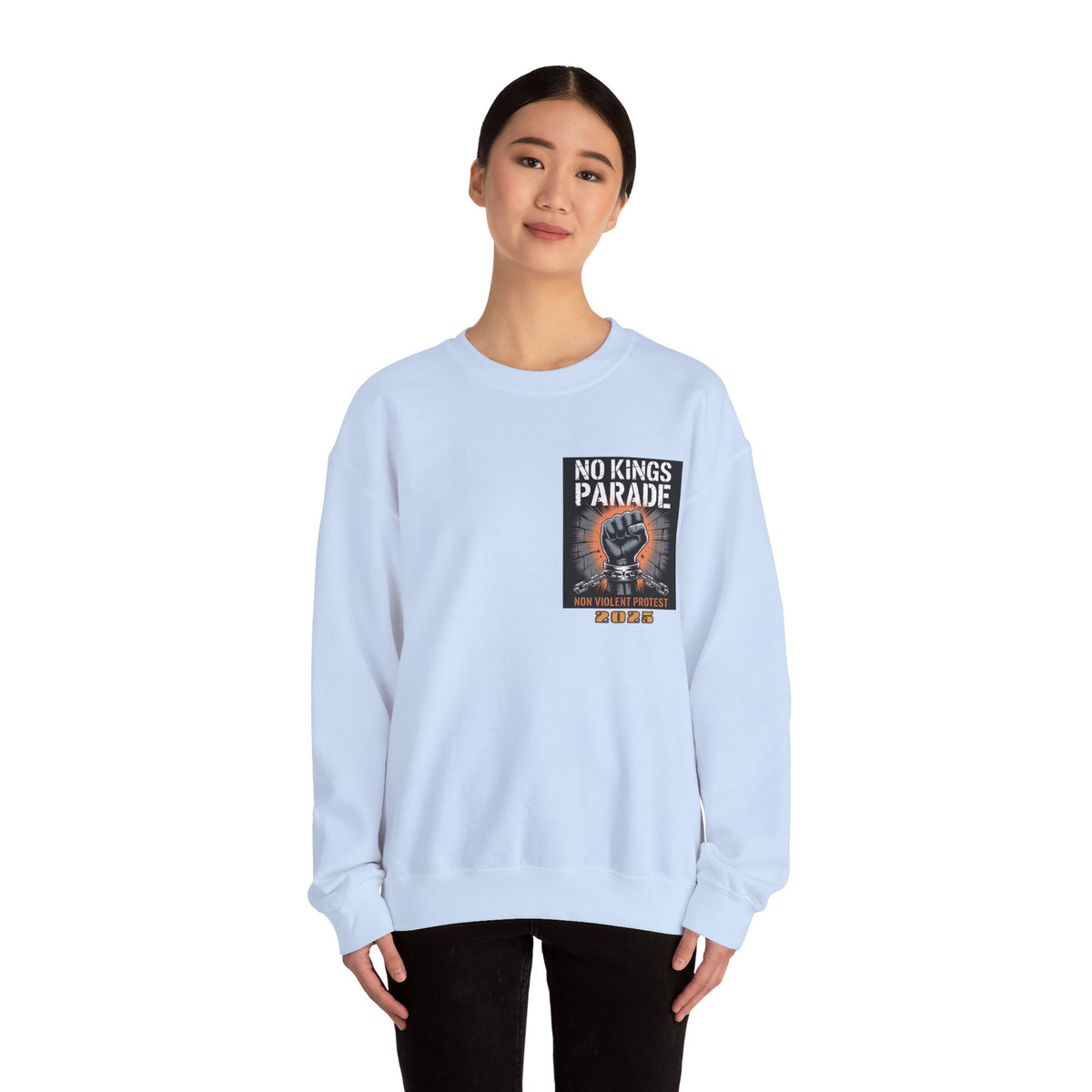 No Kings Parade” Sweatshirt – Chained Fist Graphic & Peaceful Protest Quote, Unisex Front & Back Print for Justice & Resistance